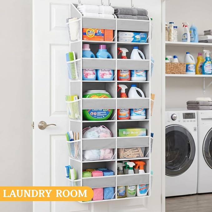 5-Tier Over Door Organizer, 10-Compartment Wide Storage Rack | 20" wide, 80 lbs for heavy family use, 10 side pockets, fits doors for closet, nursery, entryway, dorm, RV, laundry room