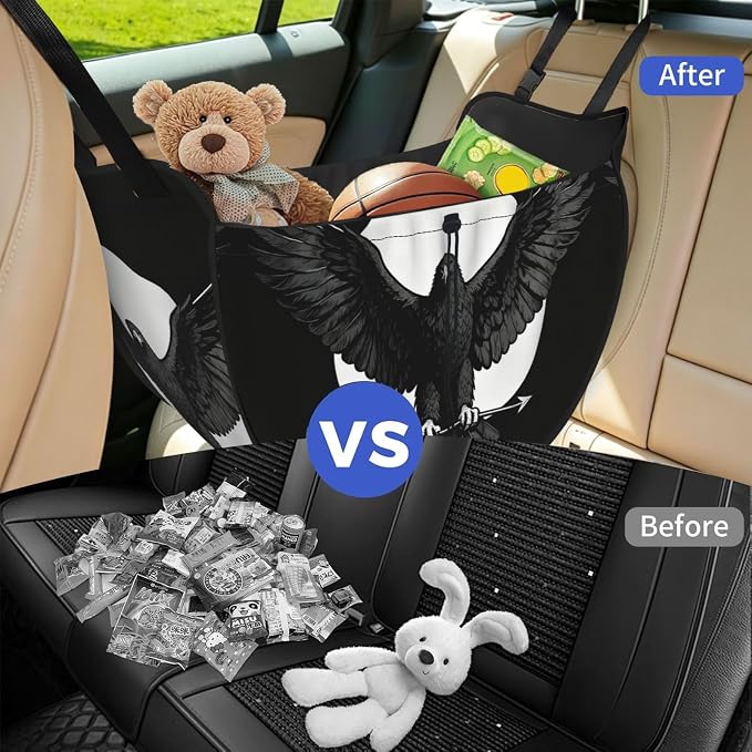 Black Eagle Wings Car Seat Organizer-Backseat Storage Bag for Travel | Waterproof Durable. Holds Snacks Gear Essentials. Fits Most Cars.