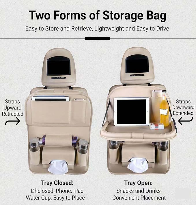 Backseat Car Organizer, Car Back Seat Organizers and Storage with Tablet Holder Kick Mats Back Seat Protectors for Kids with Foldable Tablet Tray Travel Accessories
