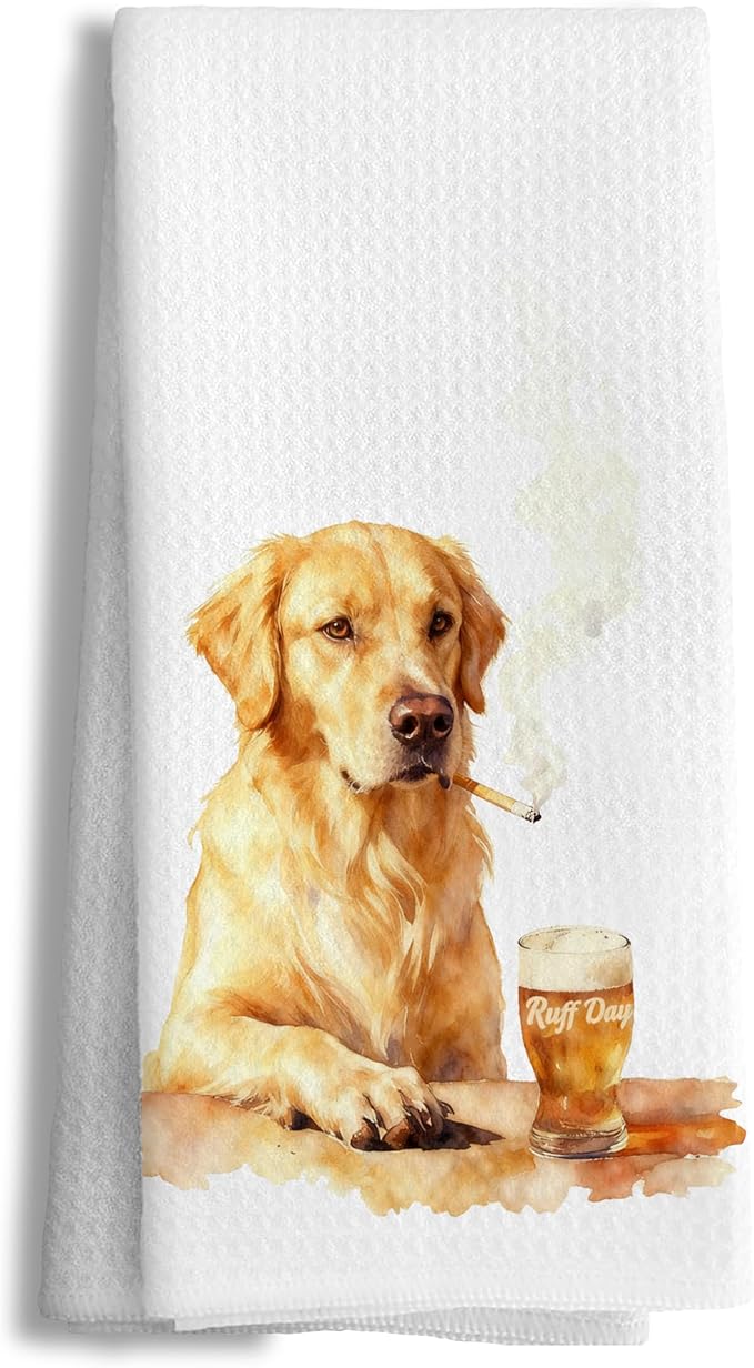 Funny Golden Retriever Kitchen Towels Decorative, Golden Retriever Lover Gifts Hand Tea Towels for Kitchen Bar Cart, Dog Lovers Gifts for Men Dish Towel Dishcloth, 16x24 Inch