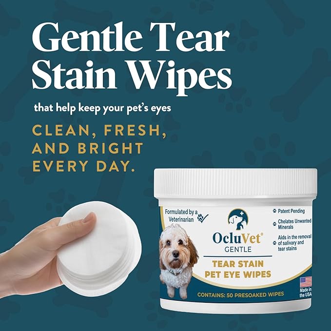 OcluVet Tear Stain Wipes for Dogs, Cats and Horses, Gentle Non-Stinging Pet Eye and Face Cleaning Wipes with EDTA, Tear Stain Remover, 50 Count