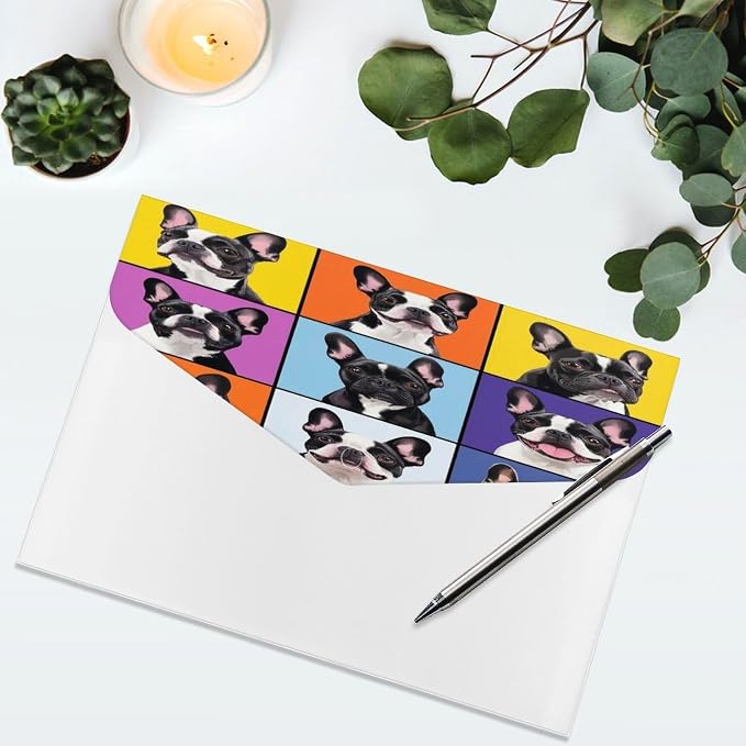 File Organizer with Replaceable Labels, Lightweight French Bulldog Pet Document Folder for Home Office Supplies