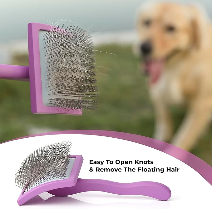 Slicker Brush for Dogs - Detangling Dog Brushes for Grooming with Soft Bristles & long Pins - Professional Cat Deshedding Tool to Removes Tangles & Dirt (large)