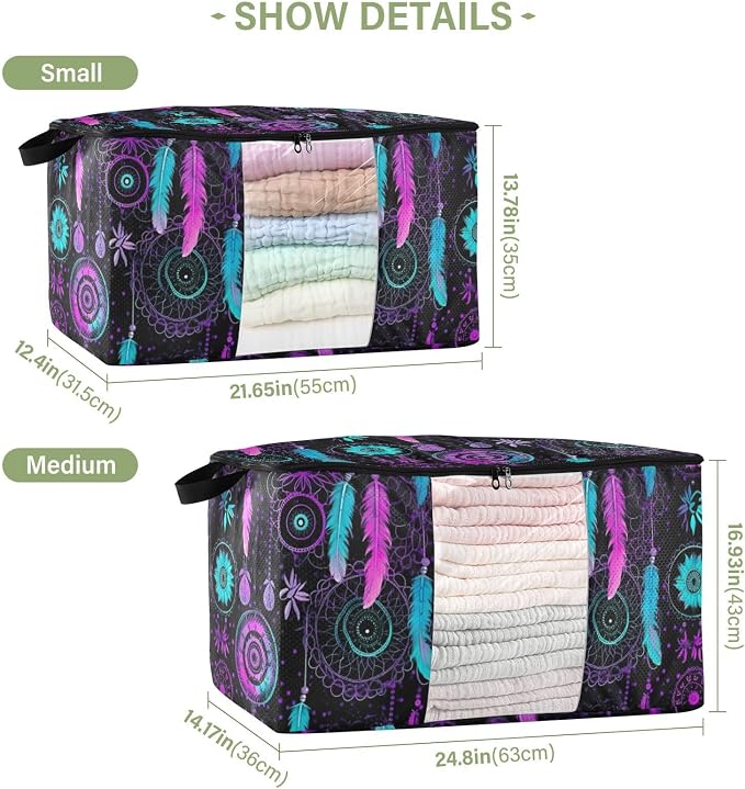 Generic Colorful Dream Catchers Clothes Storage Bag Bins 2 Pack Foldable Storage Containers Large Closet Organizer with Zipper Quilt Bag for Comforters Clothing Pillows 95L, g355896768p976c1037s2358