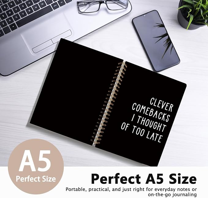Funny Notebooks Journal, Clever Comebacks Notebooks for Work | Funny Office Gifts for Coworkers, Funny Notebooks for Work, Office Humor Gifts, Black Hardcover Spiral Notebook 5.5x8.3 Inch