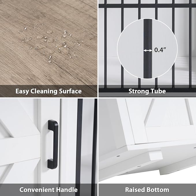Verano Garden 44" Dog Crate Furniture, Dog Kennel (44" Left Facing Door) | 2-in-1, Lockable, Sliding Door, Removable Divider, Adjustable Shelf, Farmhouse, Heavy Duty, Small Medium Dogs, White