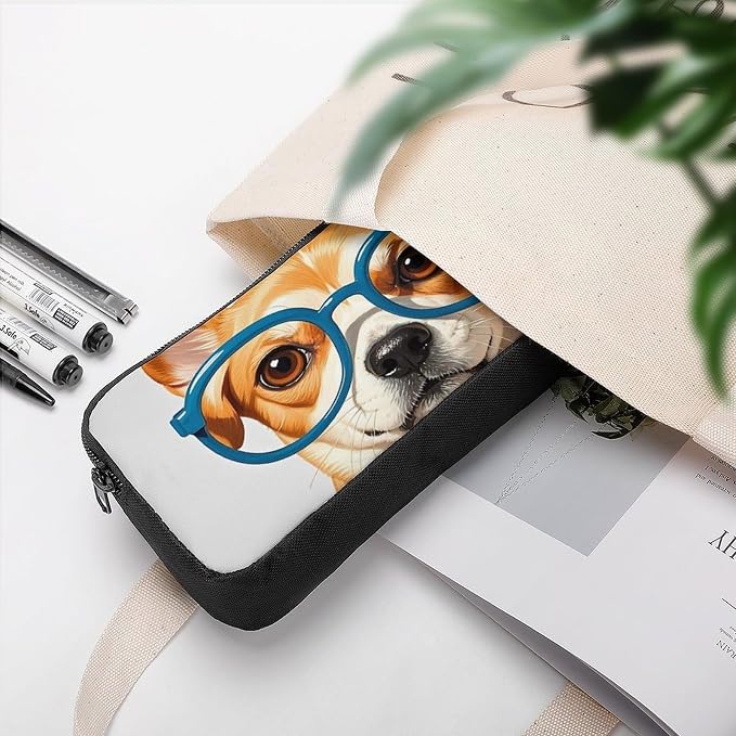 Pet Dog Soft Bow Tie, Oversized Glasses Large Capacity Pencil Case with Double Zipper - Aesthetic Stationery Pen Organizer Pouch, Portable Storage Bag for Office Supplies, Travel & Cosmetics