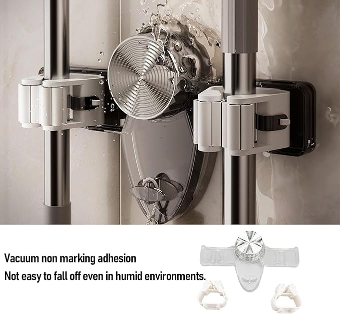 Agatige Broom Holder, Wall Mounted PET 2 Hangers Broom and Mop Gripper Organizer Cleaning Tool Organizer for Bathroom Kitchen Laundry Room (Transparent White)