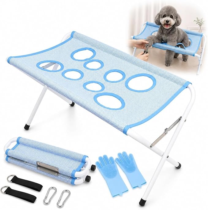 Foldable Pet Bathing Stand Dog Grooming Hammock 8-Hole Mesh 44lb Capacity | Foldable Pet Bathing Hammock Stand With Quick Dry 8-hole Mesh,Portable Shower Rack For Cat Dog Grooming Nail Trimming