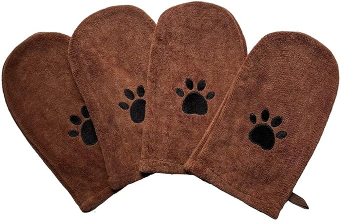 Penny & Niko Microfiber Pet Towel Mitts - Paw Cleaning and Drying Mitts/Gloves for Dogs and Cats (Brown, Standard - 4 Pack)