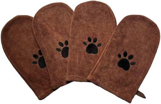 Penny & Niko Microfiber Pet Towel Mitts - Paw Cleaning and Drying Mitts/Gloves for Dogs and Cats (Brown, Standard - 4 Pack)