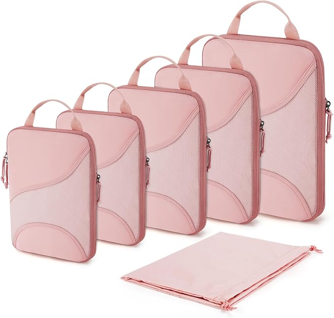 Bagsmart Compression Packing Cubes, Travel Bag Cruise Ship Essentials | Lightweight, Compressible Suitcase Organizer Set fit Standard Carry-On & Checked Luggage, 6 Set, 14 Set Washable Packing Bags