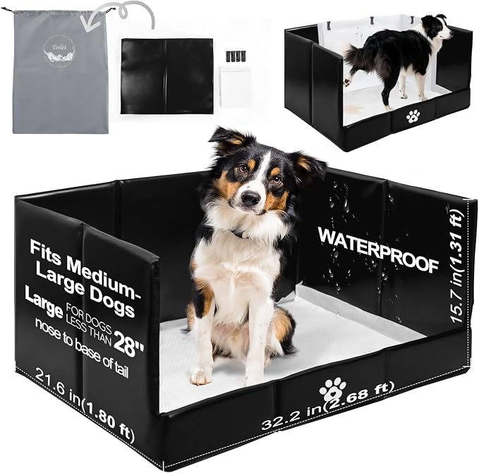 HQ4US 4LEGS Dog Litter Box Indoor High Walls, Puppy Pee Pad Holder Foldable | Dog Potty Tray, Large Dog Toilet with Clips, No Assembly,Waterproof, Easy Clean, No Spill, Seamless, Portable for Travel