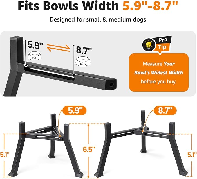 LOOBANI Raised Dog Bowl Stand Adjustable 5.9"-8.7" Width for Seniors 2 Pack | Reduces Neck Strain, Non-Slip Rubber Feet, Rust-Proof Stand, Easy Clean, for Senior & Arthritic Dogs