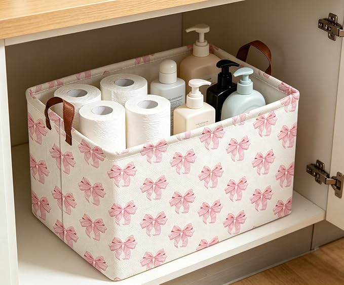 Rectangle Storage Basket,Collapsible Storage Bin,Books Box,Gift Basket(Shimmer Bowknot)