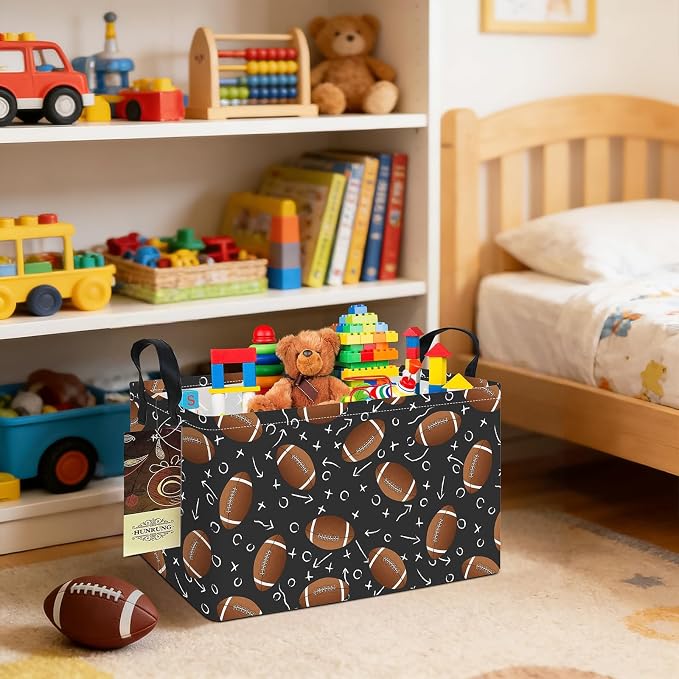 Rectangle Foldable Storage Basket Handles For Home, Rugby | Waterproof canvas material, reinforced handles, perfect for shelf use, organizes clothes, daily items and pet supplies