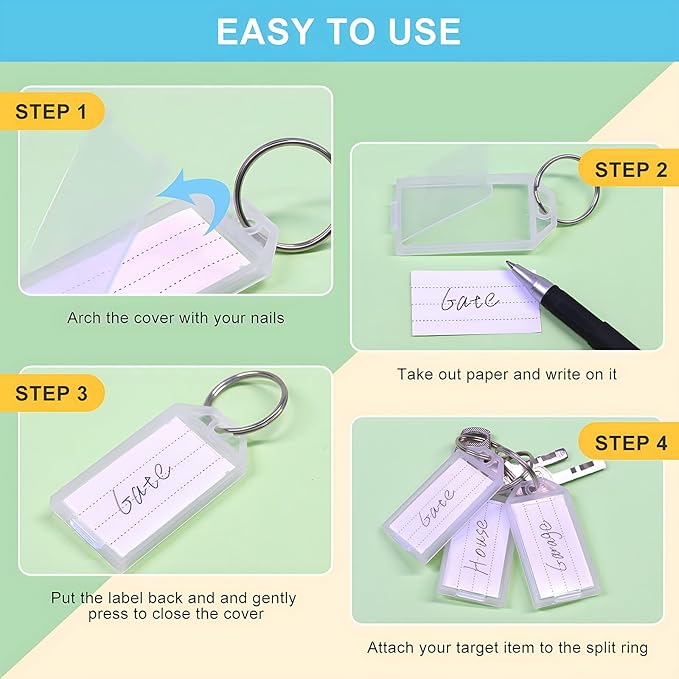 White Plastic Key Tags with Labels, Coideal 30 Pcs Tough Key Chain Tag ID Identifiers with Clear Label Window & Strong Split Ring