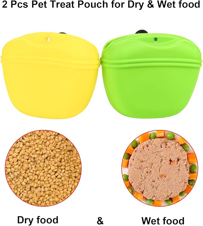 Cosmos 2 Pcs Pet Treat Bag Dog Training Pouch Silicone Portable Pet Training Container Dog Treat Holder with Buckle Closure and Waist Clip Dog Treat Pouches for Pet Training