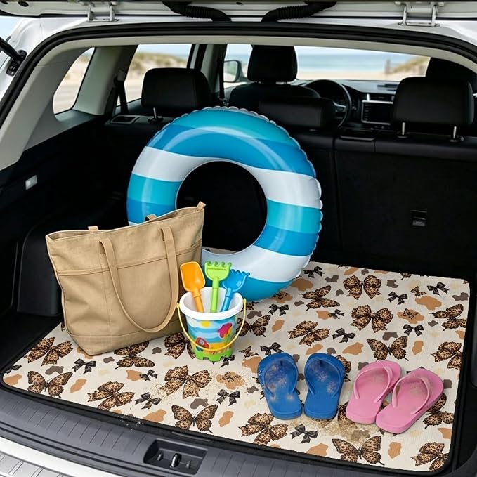 Howilath Leopard Bow Print Heavy Duty Car Trunk Mat Non-Slip Cargo Liner with Anti-Slip Backing, Universal Fit Rear Trunk Protector