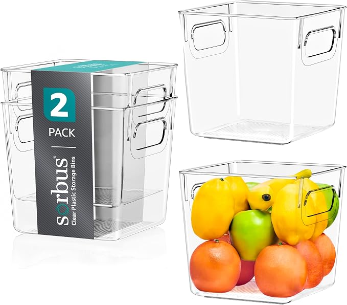Sorbus Fridge Organizers and Storage, Clear Plastic Bins (Small, 2 Pack)
