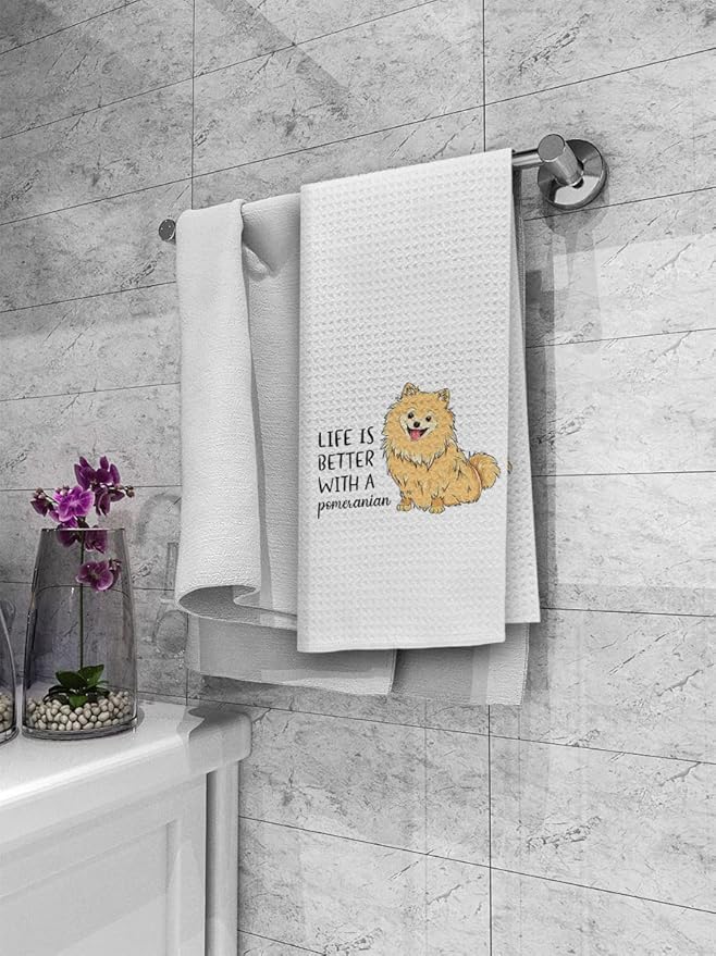 Dibor Life is Better with A Pomeranian Kitchen Towels Dish Towels Dishcloth,Cute Pomeranian Puppy Dog Absorbent Drying Cloth Hand Towels Tea Towels for Bathroom Kitchen,Dog Lovers Girls Women Gifts