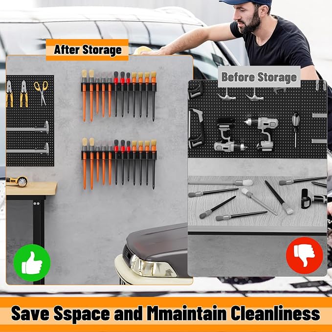 2Pcs Car Detailing Brush Holder Wall Mount,12 Holes Multi-Size Metal Utility Brushes Rack Detail Car Detailing Organizer for Garage Workshop Auto Shop Tool Organizer(Brush Holder, Black)