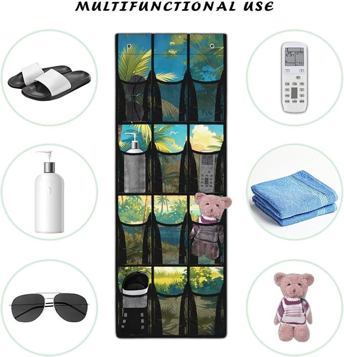Over The Door Shoes Organizers,Beach Coconut Tree Behind Door Shoes Hang Holder Rack,Storage for Small Spaces,Hanging Storage Bags Waterproof Reusable