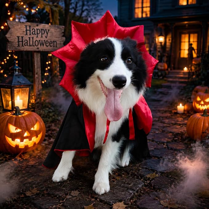 Dog Halloween Costumes for Medium Dogs,Medium Dog Halloween Costumes for Amierica Bulldog Border Collie, Medium Dog Vampire Cape M Red Black (Vampire, Large)