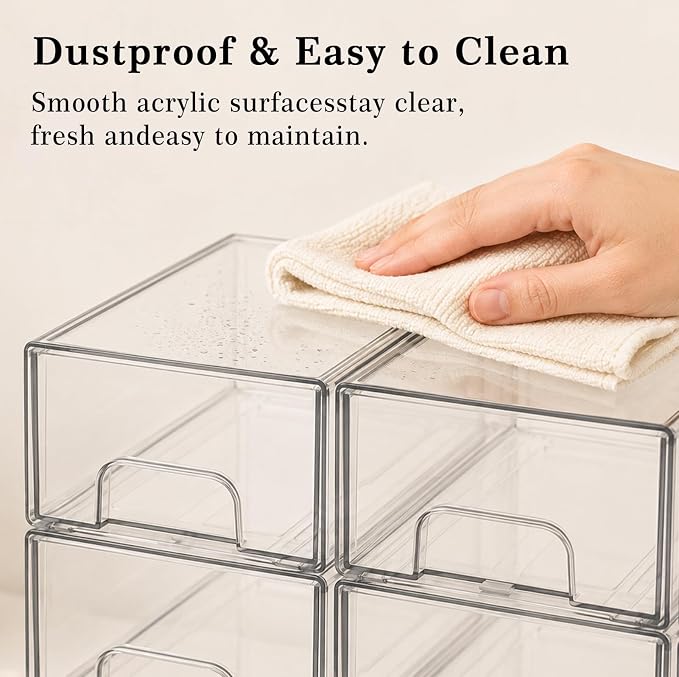 Clear Stackable Storage Drawers: Acrylic Organizer Bins 8 Pack | for Baby Bottle makeup Ideal for Countertop, Vanity, Station, Bathroom, Kichen Cabinet Pantry Organization