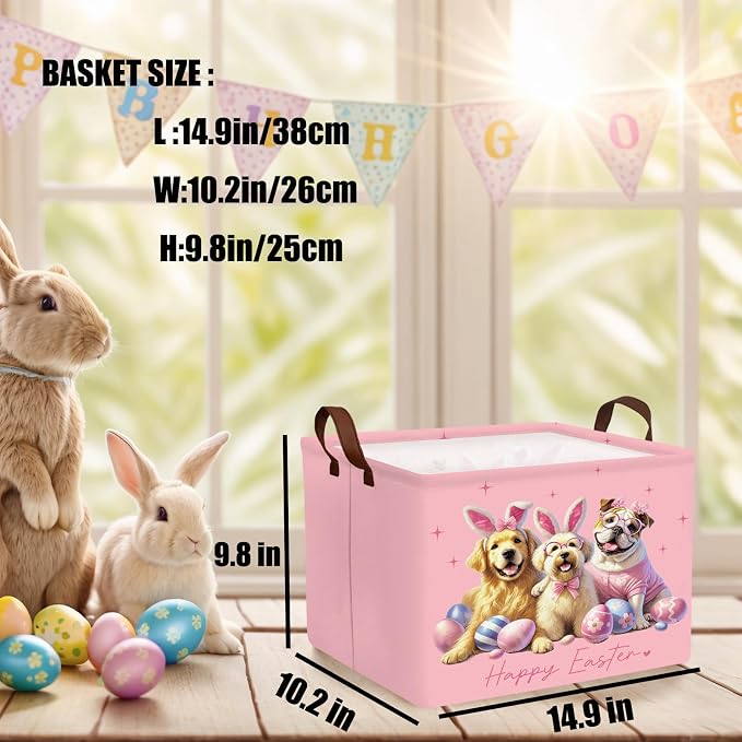 Kid Rectangular Empty Easter Basket for Girl Boy Bunny Eggs Easter Basket Gift Baby Room Decor Storage Organizer (Dog Pink)