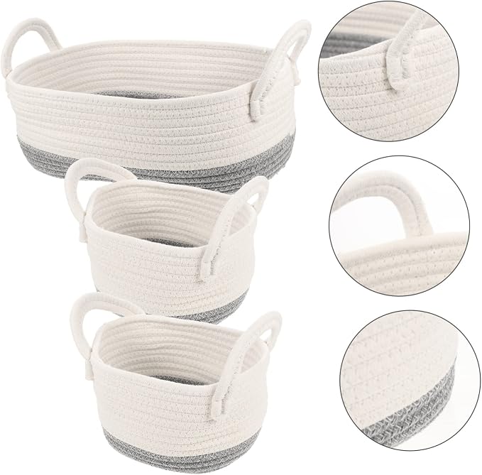 3pcs Rope Dog Toy Storage Basket Weave Organizer for Pet Toys Multi-purpose Desktop Storage for Home and Utility Rooms