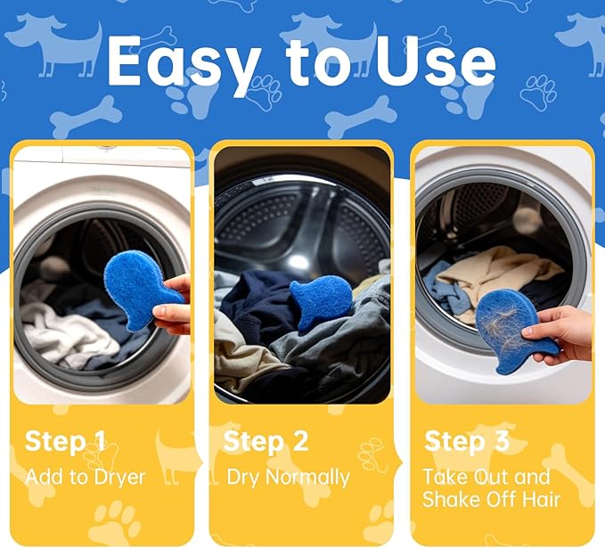 8 PCS Dog Hair Dryer Catcher, Pet Hair Remover for Laundry, Reusable Pet Fur Remover Tool, Flexible Premium Sponges, Effectively Clean Cats and Dogs Fur, Ideal for Washing Machines and Dryers
