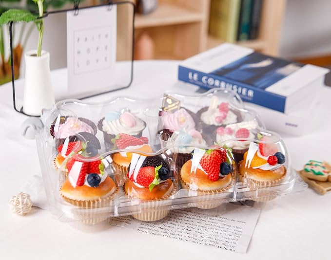 NPLUX 6Pack 12Count Cupcake Containers Clear Plastic Stackable Tall Lids | 6 Pack Hold 72 Cupcakes, Standard Size Clear BPA Free Plastic, Tall Dome Frosting Room, Stackable for Wedding Events
