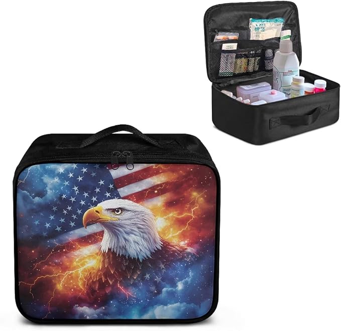 Rnyleeg American Flag Eagle First Aid Kit Bag for Men First Aid Kit for Home Travel Medicine Pouch Organizer Emergency Medical Kit