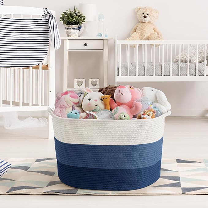 Maliton Woven Rope Blanket Basket Living Room, Storage Basket for Toy, 90L | 22"x14" Cotton Rope Basket. Holds blankets, Toys & Towels & Laundry. For Bedroom, Nursery, Bath & Playroom. Soft & Durable