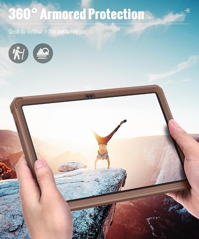MoKo Shockproof Case Fit Samsung Galaxy Tab A11+ Plus/ A9+ 11 Inch | with Screen Protector, Heavy Duty Shockproof Protective Case, Bright Brown