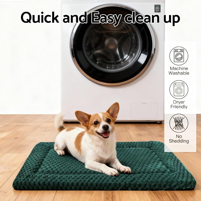 Dog Bed Mat - Dog Crate Pad - Reversible Mat for Pet Comfort - Soft Bed Crate Pads for All Seasons - Durable, Machine Washable Mat for Crates, Travel, and Home (Dark Green, 30" L*20" W*1.5" Th)