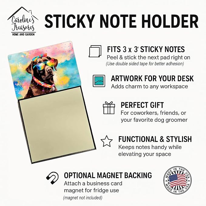 Caroline's Treasures Chocolate Labrador Hippie Dawg Sticky Note Holder Refillable Dispenser Self-Sticky Note Pads, Memo Pads Blank Desk Accessories