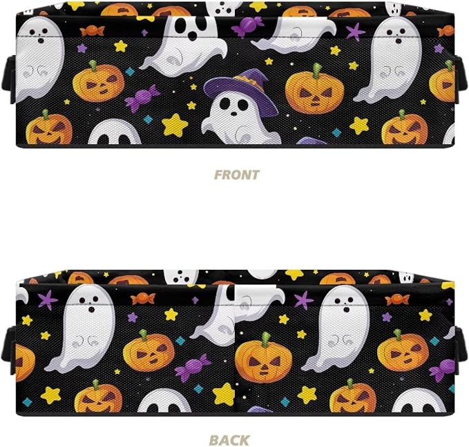 Halloween Ghost Pumpkin Toilet Paper Basket with Handle, Decorative Toilet Tank Topper Basket with Handle for Countertop Shelves, Bathroom Bedroom Living Room Decor