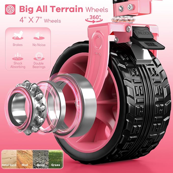 Originsure 300L Beach Wagons Carts Foldable with Big Wheels, 560lbs, Pink | 48" Folding Utility Wagon,7" All-Terrain Wheels,Heavy Duty Frame,Compact&Space-Saving,for Camping,Sports,Grocery,Garden