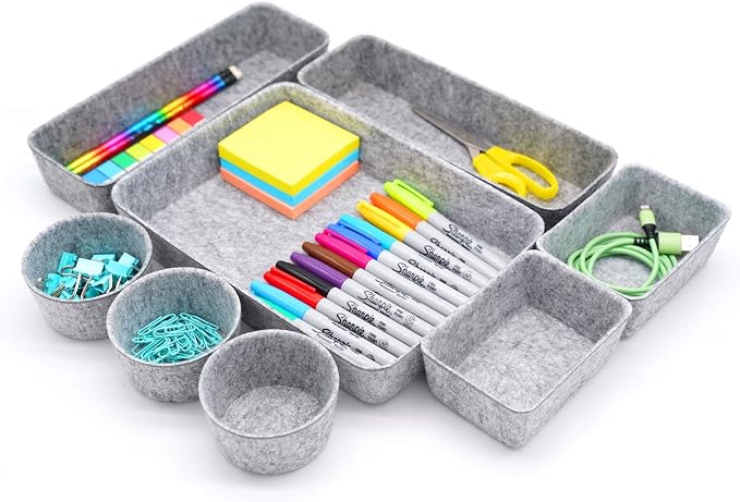 Welaxy 8-piece desk drawer organizer trays felt shallow bin Gray Minimalist