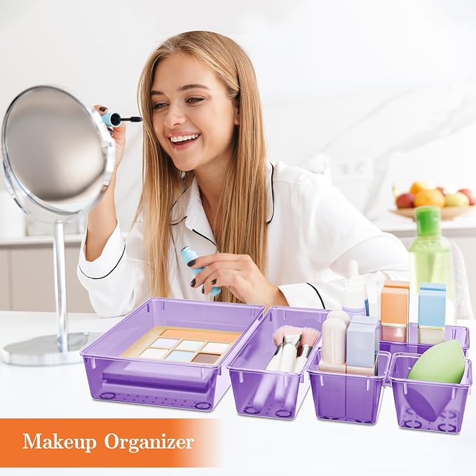 SpaceHacks 25 PCS Plastic Drawer Organizer, 4-Size Versatile Organizer Trays & storage Bins