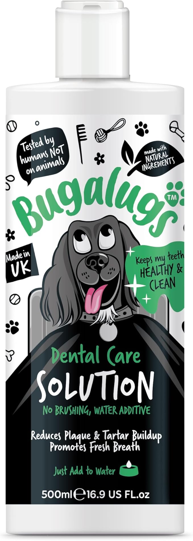 BUGALUGS Dog Breath Freshener Dental Care Water Additive. Clean Teeth, Healthy Gums & Fresh Breath - Natural Dog Plaque Remover & Tartar Remover for Teeth. No Brushing Needed (16.9 Oz Water Additive)