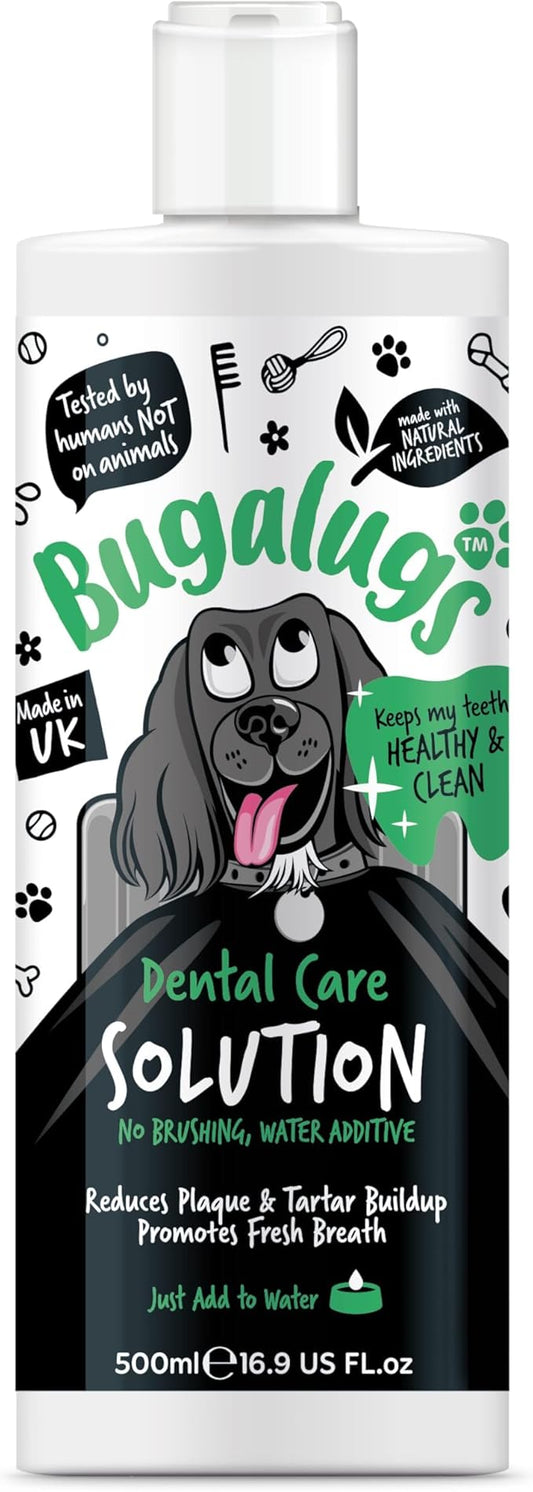 BUGALUGS Dog Breath Freshener Dental Care Water Additive. Clean Teeth, Healthy Gums & Fresh Breath - Natural Dog Plaque Remover & Tartar Remover for Teeth. No Brushing Needed (16.9 Oz Water Additive)