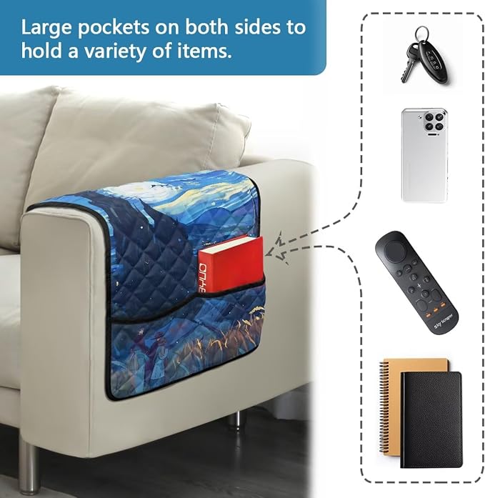 Oil Painting Sofa Armrest Cover Anti-Stain Dustproof Armchair Slipcovers Sofa Arm Cover, Removable Washable Stretch Armchair Slipcovers Universal Stylish Couch Covers