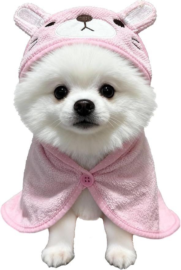 Dog Hooded Bathrobe Towel, Fast Drying Bath Towel Absorbent Warm Blanket Pink M