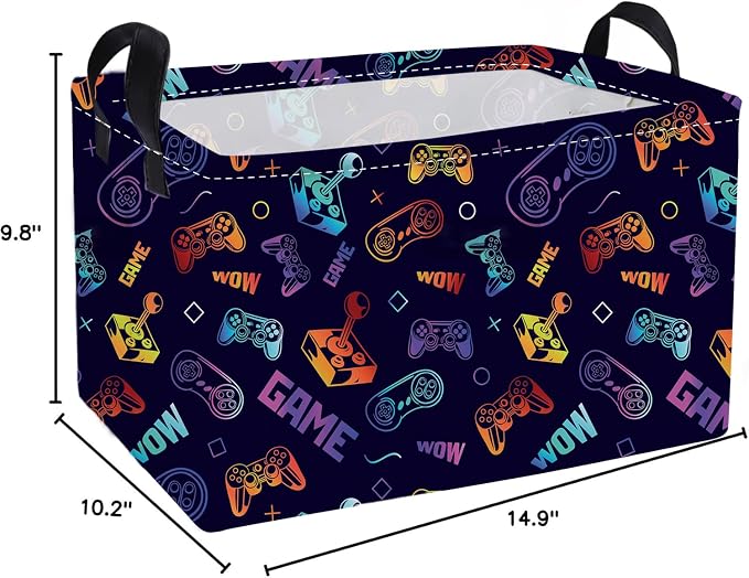Essme Rectangular Game Basket,Kids Storage Bins Organizer with Handles for Boys Room Decor, Gift Basket,Shelf Basket.(Color Game)