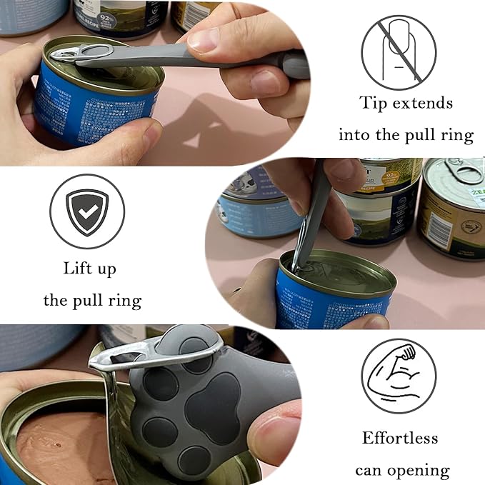 Pet Food Can Spoon & 3 Pcs Can Covers | Cute Paw Shape Opener Spatula Cat Wet Food Spoon | Universal BPA Free Silicone Lids for Dog Cat Cans(Grey)