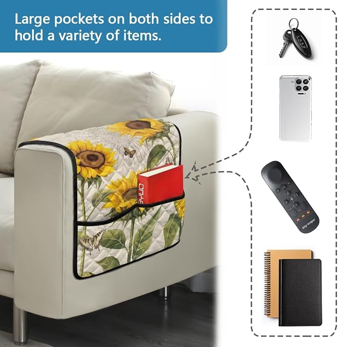 Sunflower Couch Arm Covers Stretch Armchair Cover, Anti-Stains Arm Chair Slipcover Washable Sofa Arm Covers Furniture Protector Cover Office Chair Armrest Protector