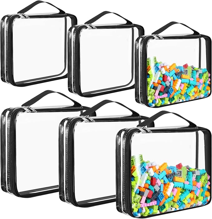 Sanwuta 6 Packs Toy Storage Bags with Zipper, X-Large, Large, Small, Black | Clear Waterproof Games Storage， Large Portable PVC Container， Reusable Organizer for Board Games, Building Blocks, Puzzles